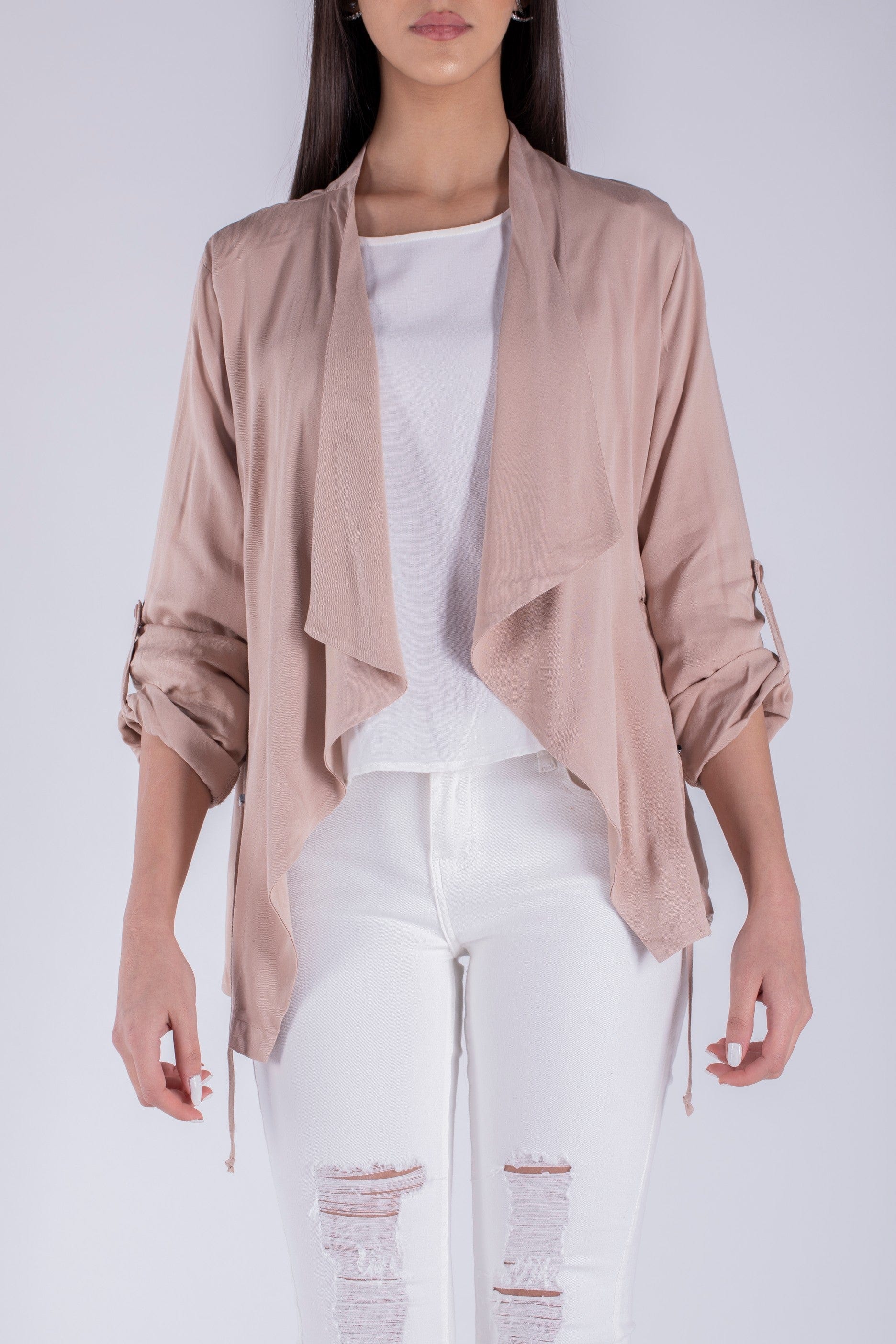 نتشي سترة سادة بدون سحاب مفتوحة بأكمام طويلة