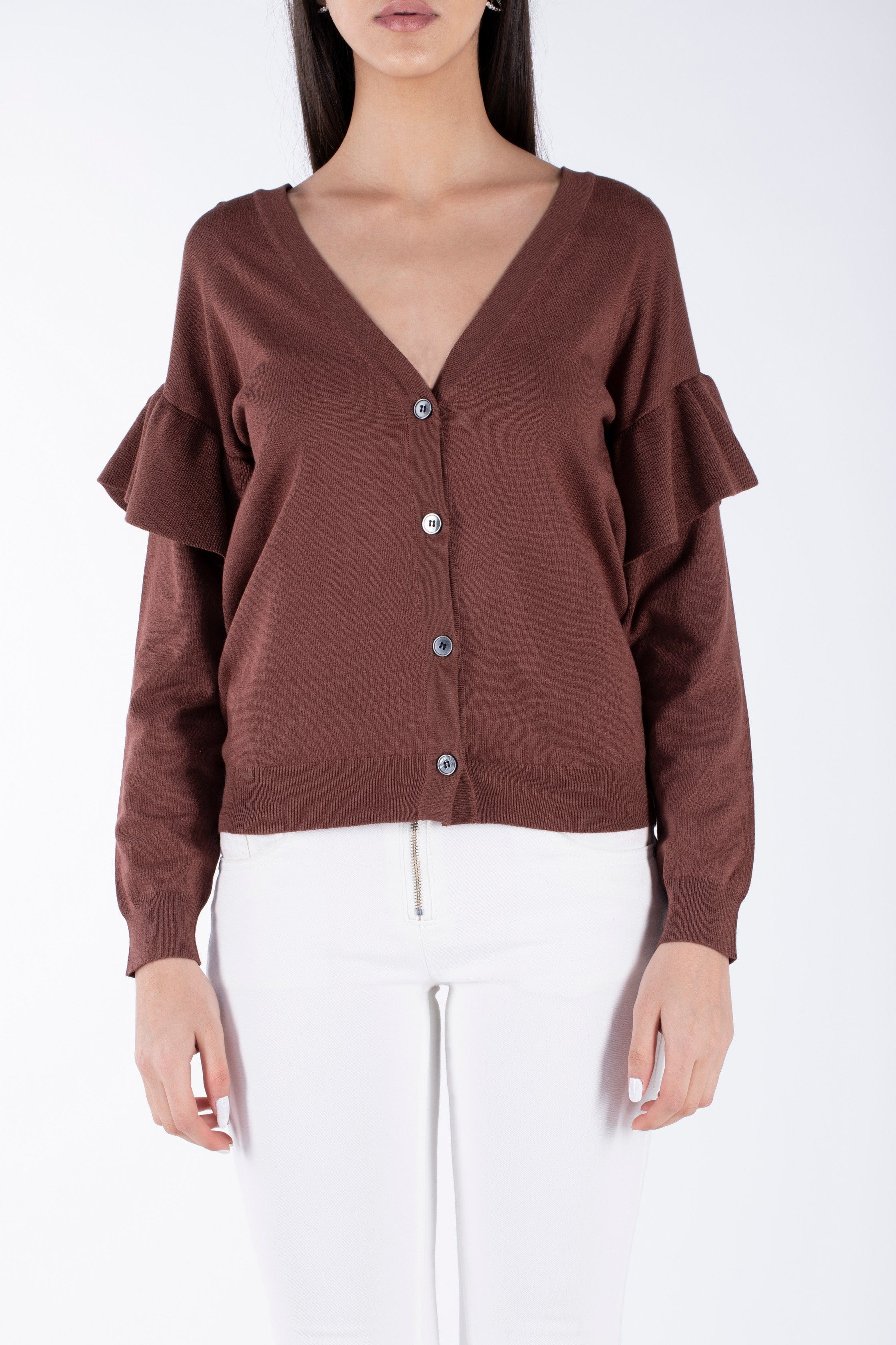 نتشي كارديجان سادة بأزرار أمامية بأكمام طويلة مكشكش