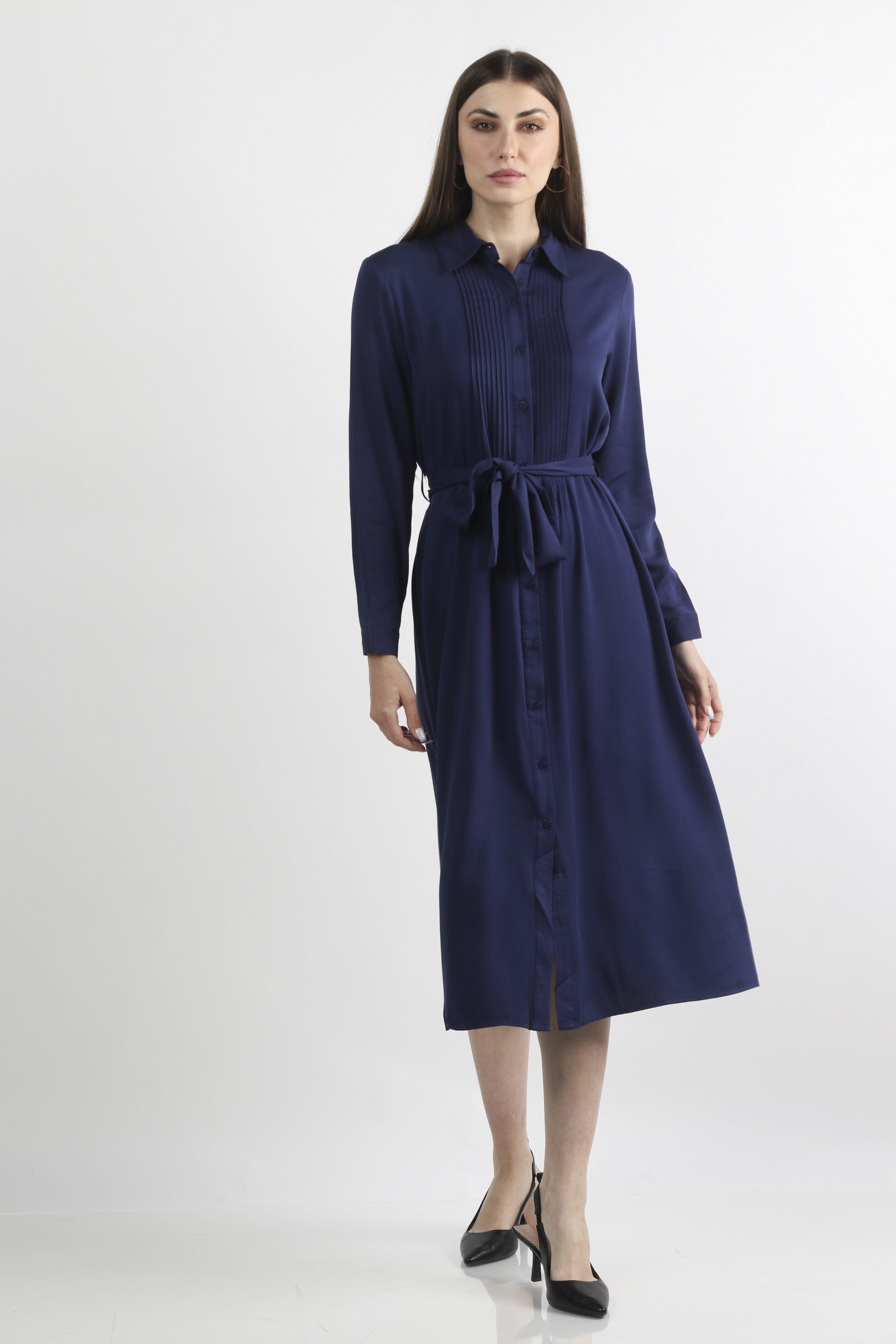 كيتشن فستان قميص سادة بأزرار أمامية برباط