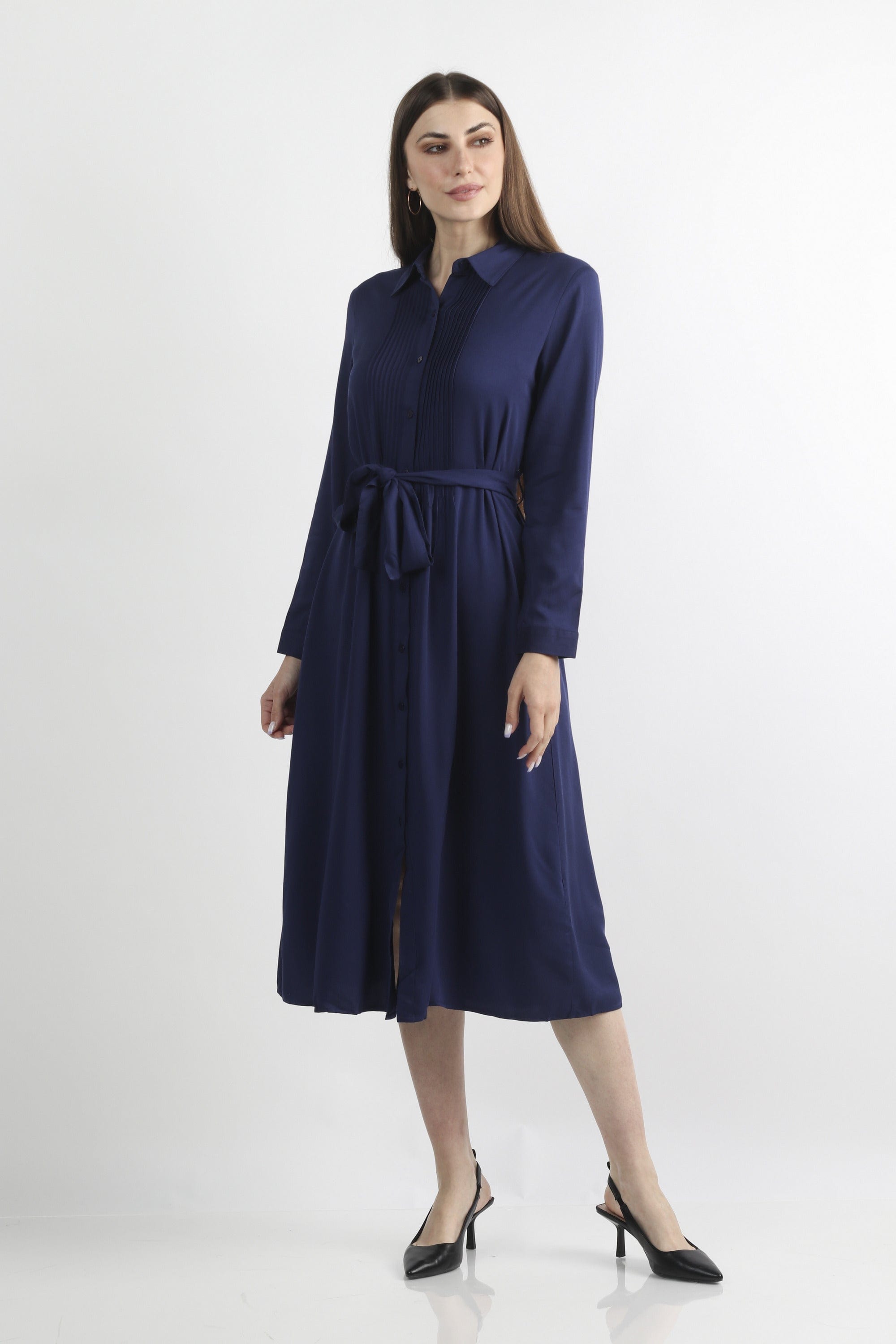 كيتشن فستان قميص سادة بأزرار أمامية برباط