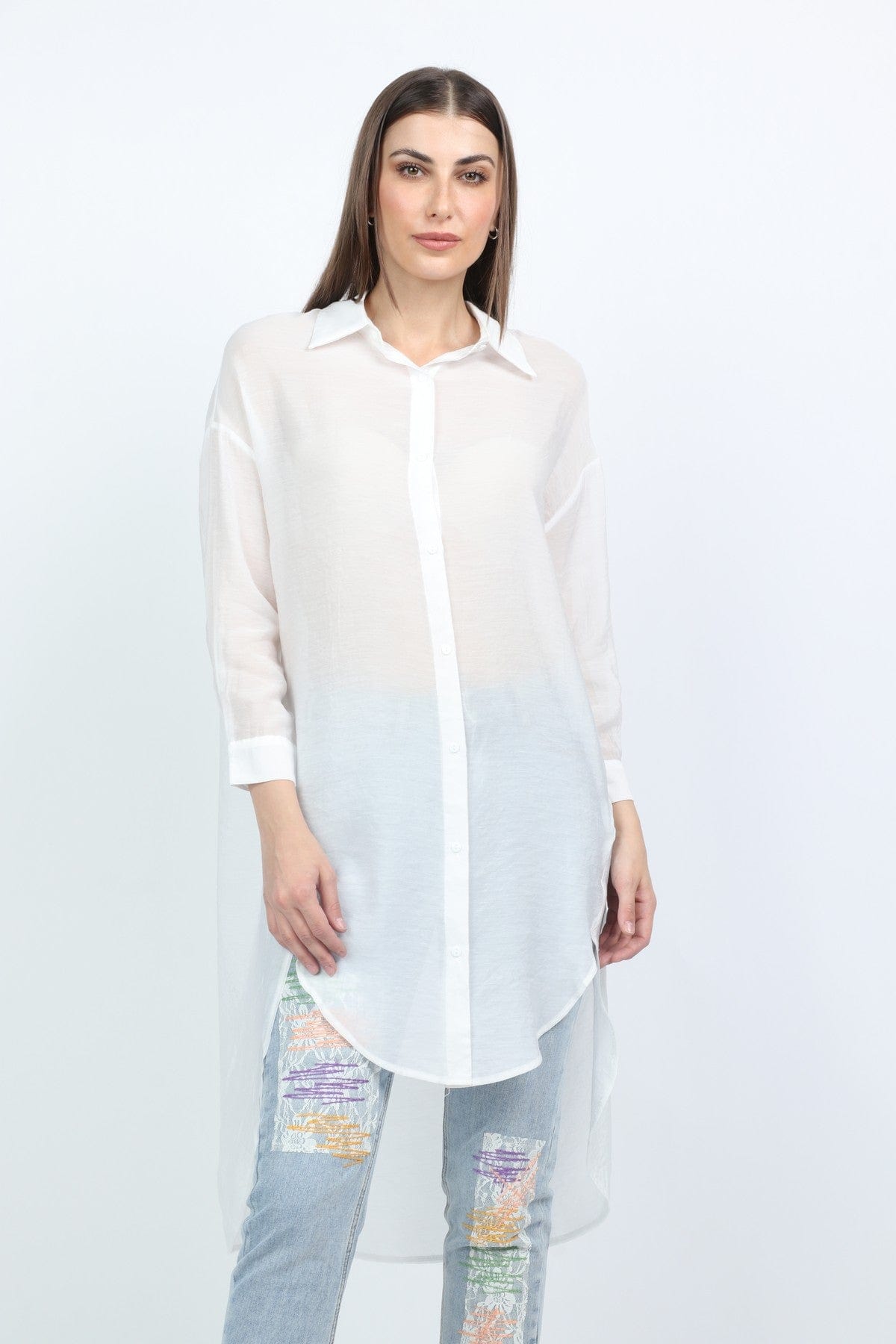 كيتشن فستان تصميم قميص نسائي طويل سادة