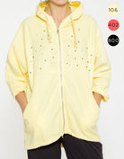 شانا جاكيت مطرز من الصدر بسحاب بأكمام طويلة وقبعة نسائي أسود