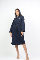 داليدرس فستان قميص قصير بأزرار أمامية وحزام خصر كم طويل أزرق غامق