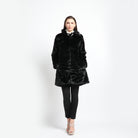 داليدرس جاكيت فرو طويل كم طويل نسائي أسود