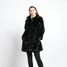 داليدرس جاكيت فرو طويل كم طويل نسائي أسود