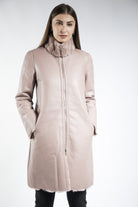 داليدرس جاكيت طويل جلد مزين بالفرو كم طويل