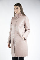 داليدرس جاكيت طويل جلد مزين بالفرو كم طويل