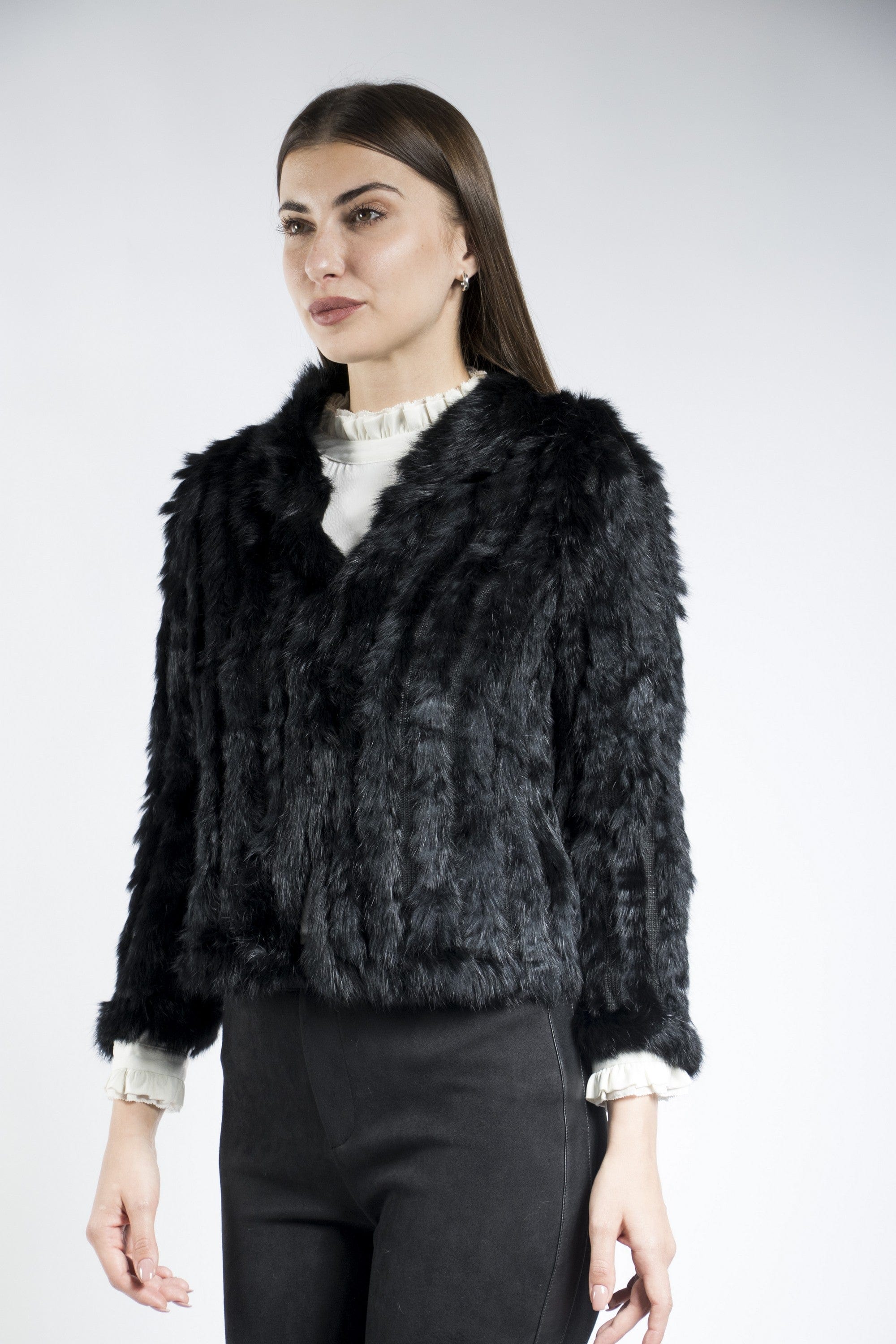 داليدرس جاكيت فرو قصير كم طويل نسائي أسود