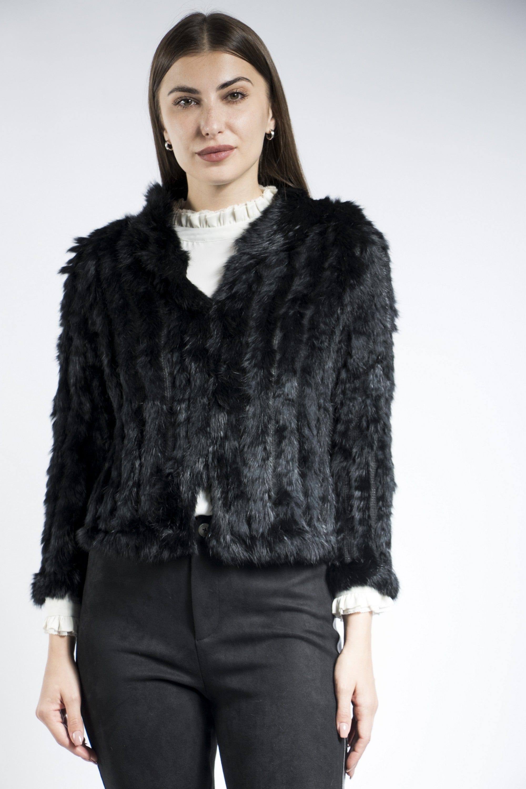 داليدرس جاكيت فرو قصير كم طويل نسائي أسود