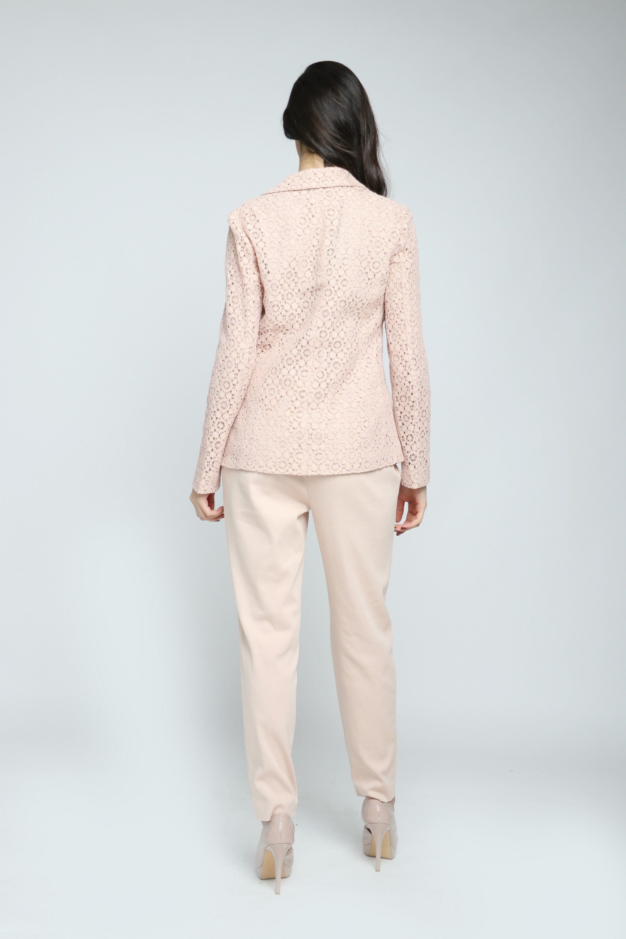 داليدرس جاكيت نسائي قصير دانتيل كم طويل نسائي وردي