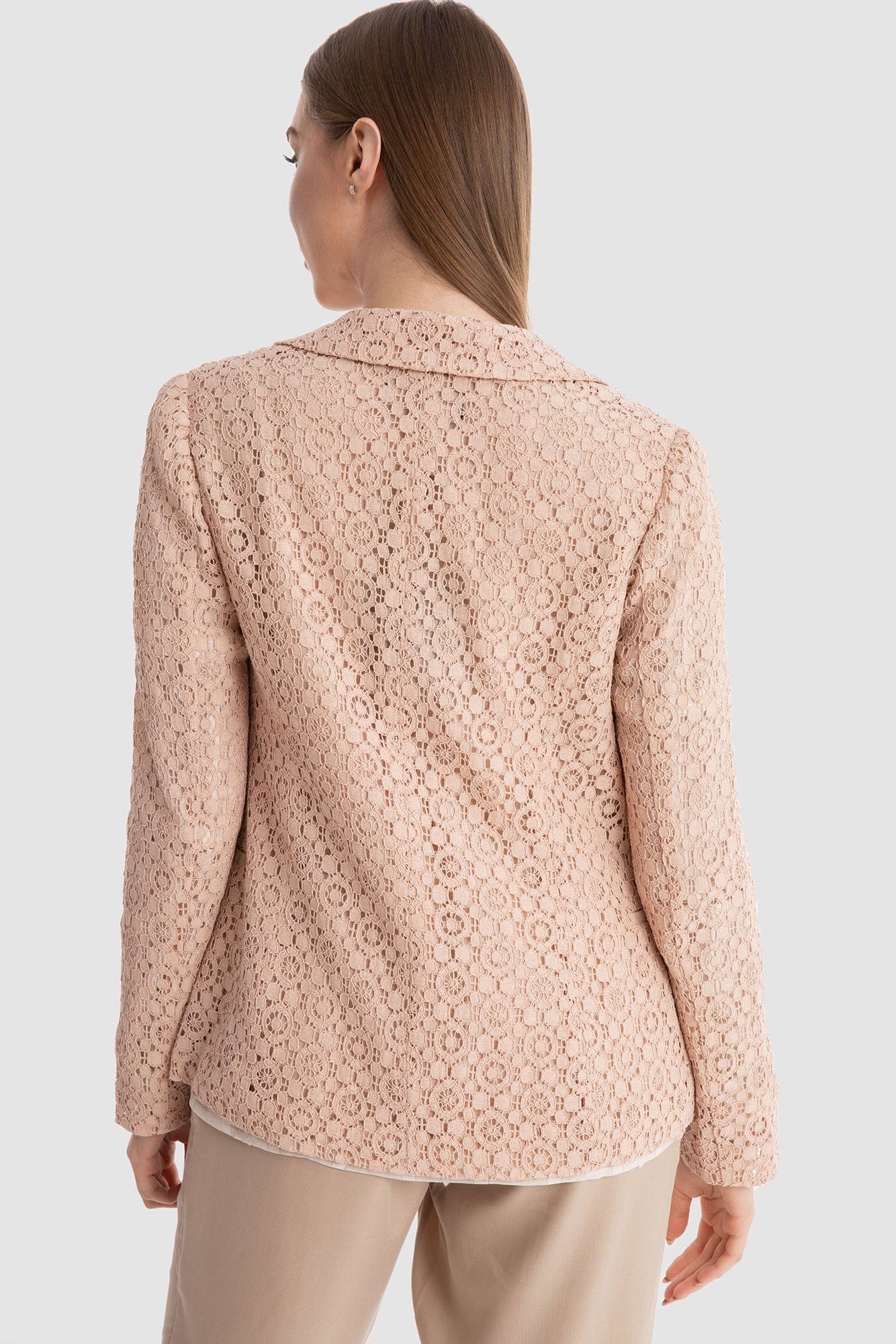 داليدرس جاكيت نسائي قصير دانتيل كم طويل نسائي وردي