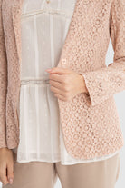 داليدرس جاكيت نسائي قصير دانتيل كم طويل نسائي وردي