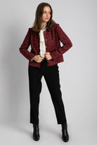 داليدرس جاكيت قصير لامع بأزرار أمامية كم طويل نسائي بورغندي