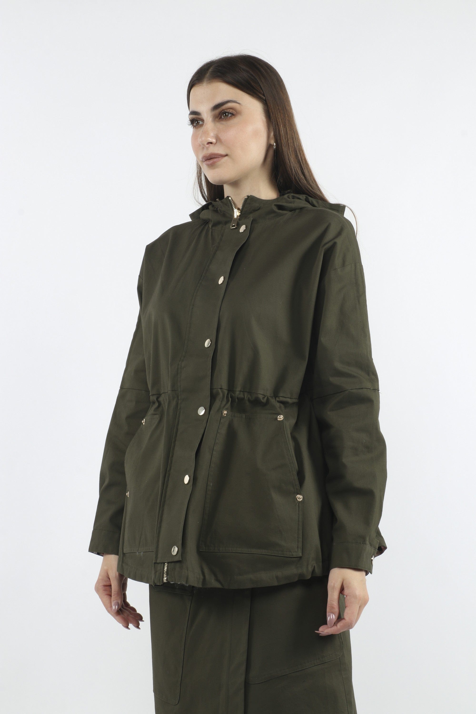 داليدرس جاكيت سفاري سادة مخصر كم طويل نسائي بني فاتح