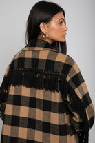 داليدرس جاكيت واسع طويل كم طويل بنمط مربعات نسائي جملي