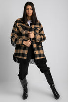 داليدرس جاكيت واسع طويل كم طويل بنمط مربعات نسائي جملي