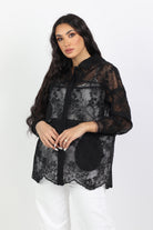 داليدرس جاكيت دانتيل بأزرار وحزام على الخصر كم طويل نسائي