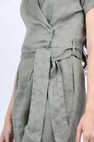 داليدرس جمبسوت سادة طويل كم قصير مخصر بربطة خصر زيتوني