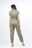 داليدرس جمبسوت سادة طويل كم قصير مخصر بربطة خصر زيتوني