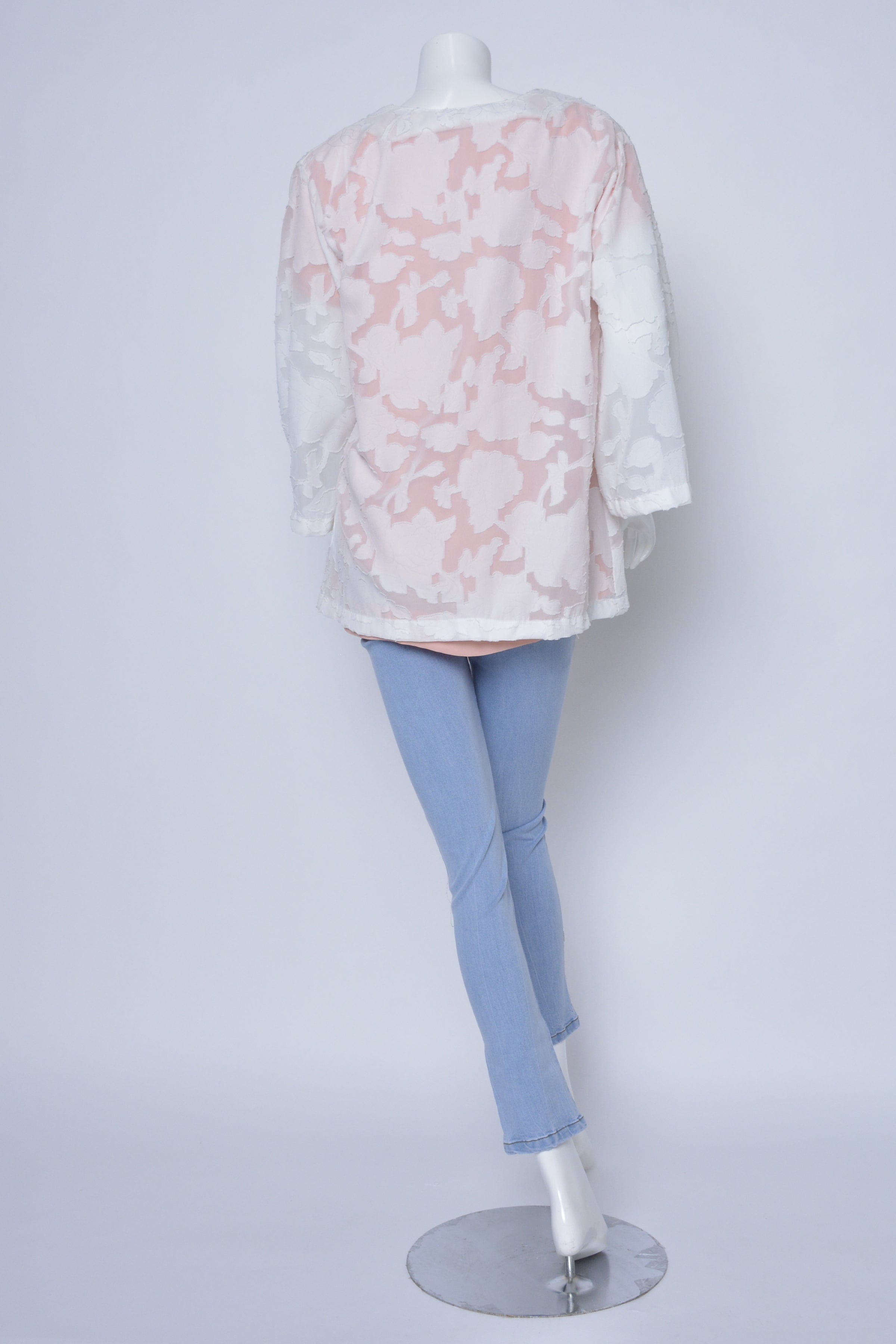 داليدرس كيمونو قصير منقوش كم طويل نسائي أبيض