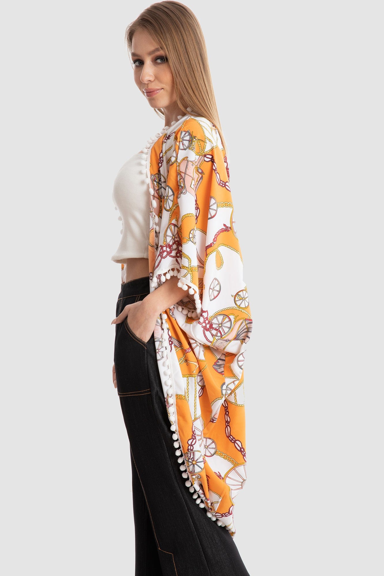 داليدرس كيمونو منقوش مزين بالكرات نسائي