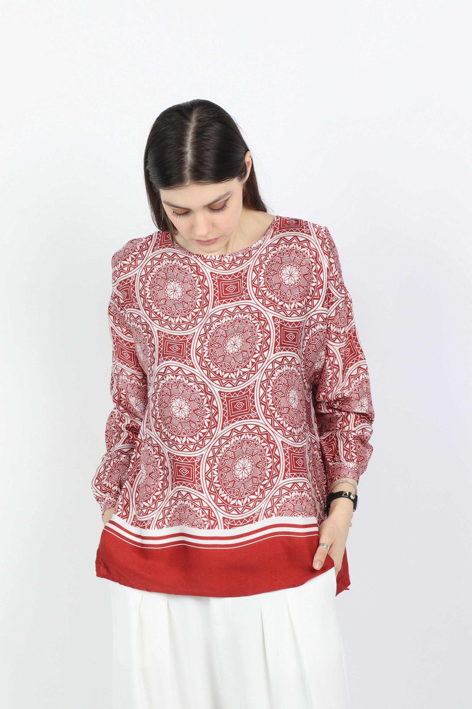 داليدرس كارديجان منقوش واسع بكم طويل نسائي أحمر برتقالي