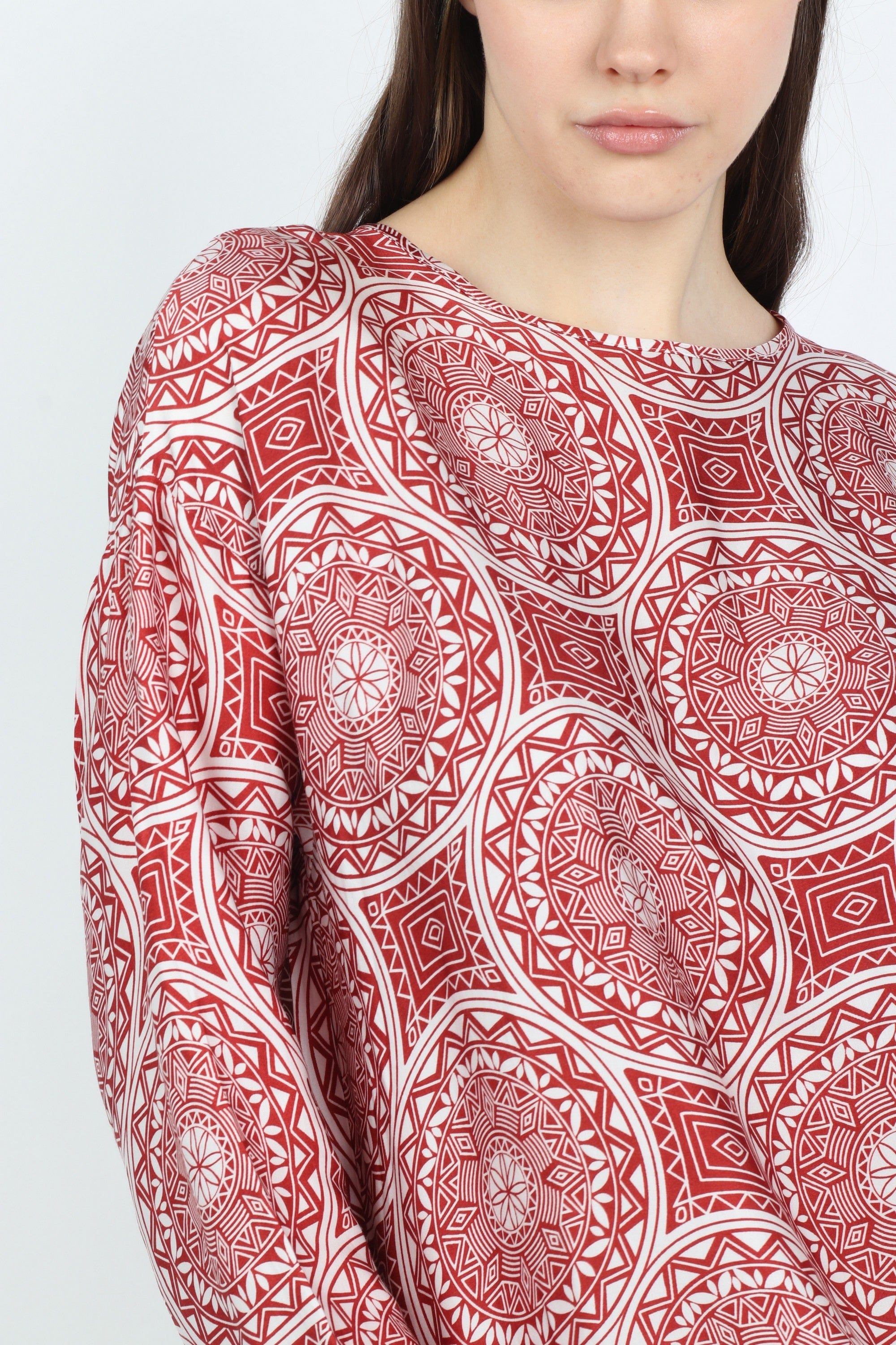 داليدرس كارديجان منقوش واسع بكم طويل نسائي أحمر برتقالي