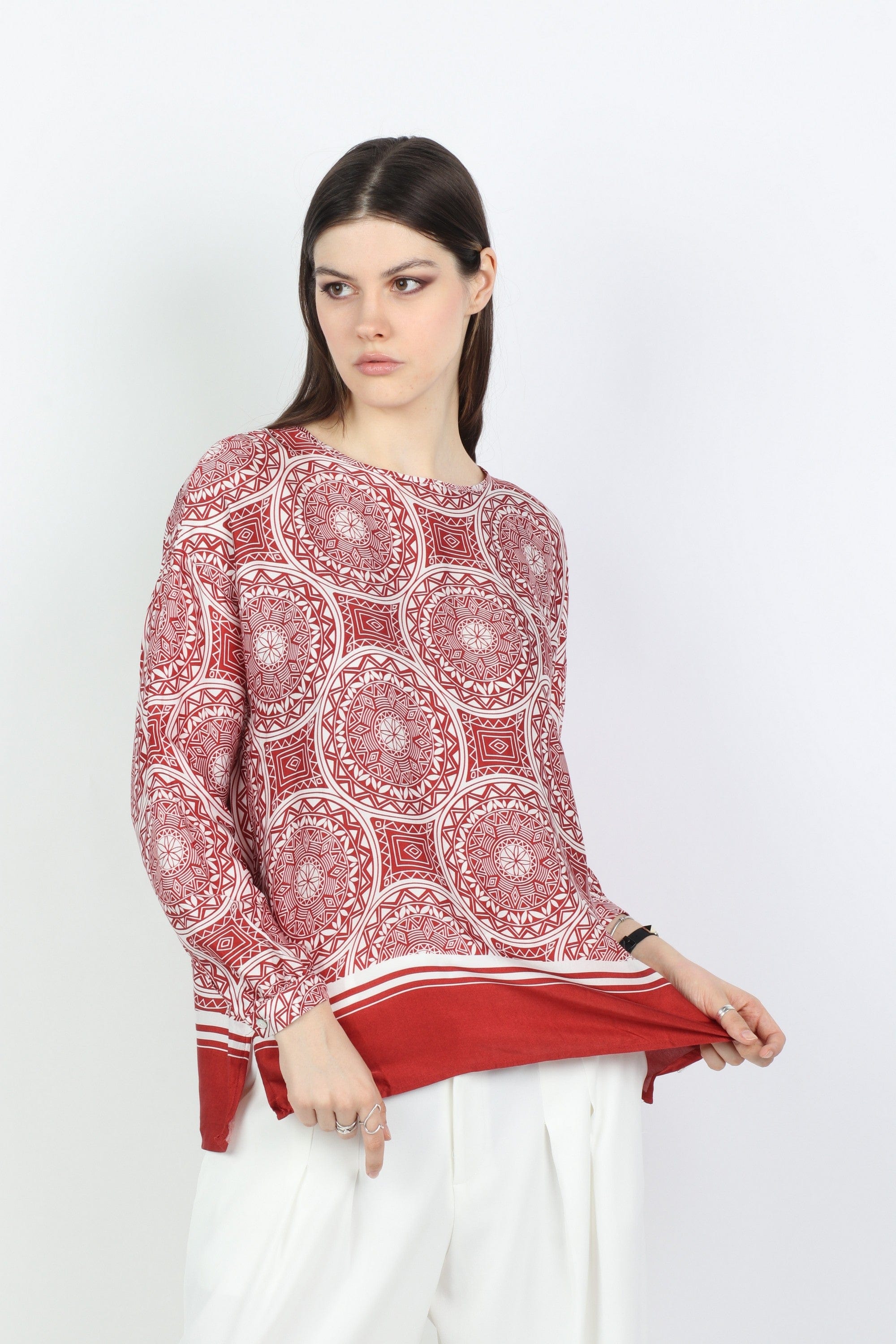 داليدرس كارديجان منقوش واسع بكم طويل نسائي أحمر برتقالي