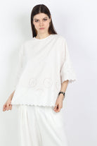 داليدرس بلوزة واسعة منقوشة من أسفل كم طويل واسع نسائي