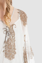 داليدرس قفطان منقوش واسع كم طويل نسائي أوف وايت