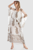 داليدرس قفطان منقوش واسع كم طويل نسائي أوف وايت