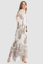 داليدرس قفطان منقوش واسع كم طويل نسائي أوف وايت