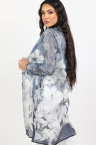 داليدرس فستان قصير ناعم مشجر كم طويل أزرق