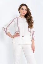 داليدرس بنطلون نسائي سادة مزين بتطريز من الأسفل أوف وايت