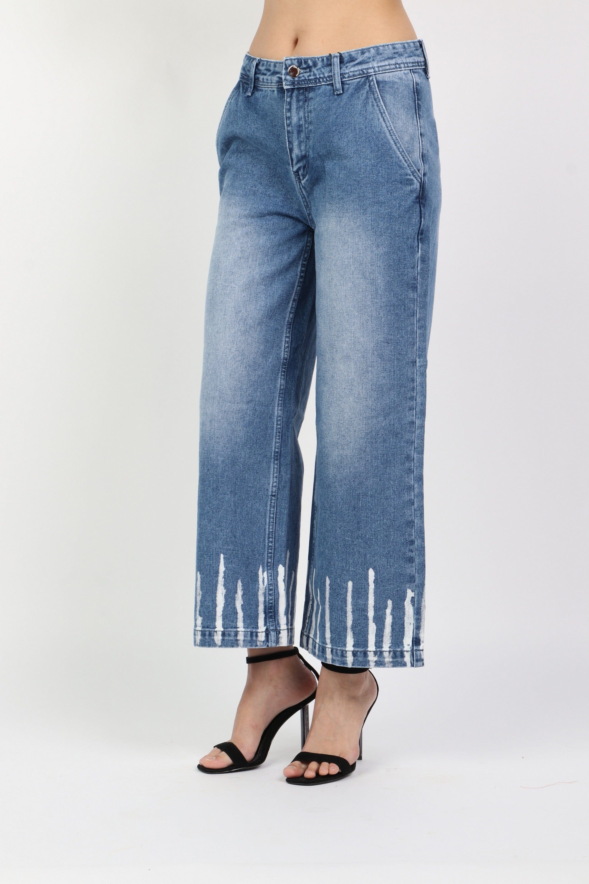 داليدرس بنطلون واسع جينز بنقشة من أسفل نسائي بني