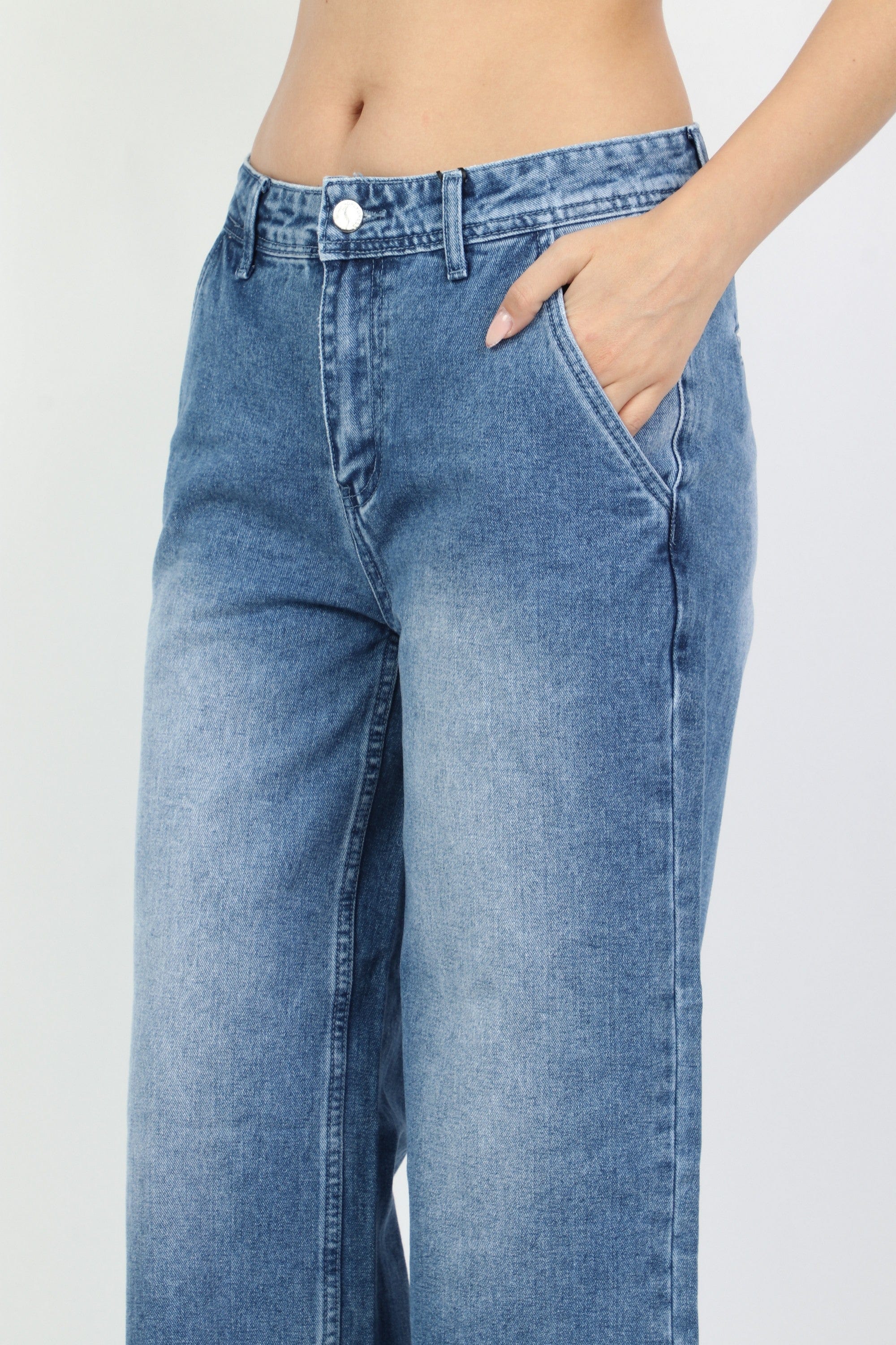 داليدرس بنطلون واسع جينز بنقشة من أسفل نسائي بني