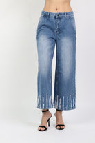 داليدرس بنطلون واسع جينز بنقشة من أسفل نسائي بني