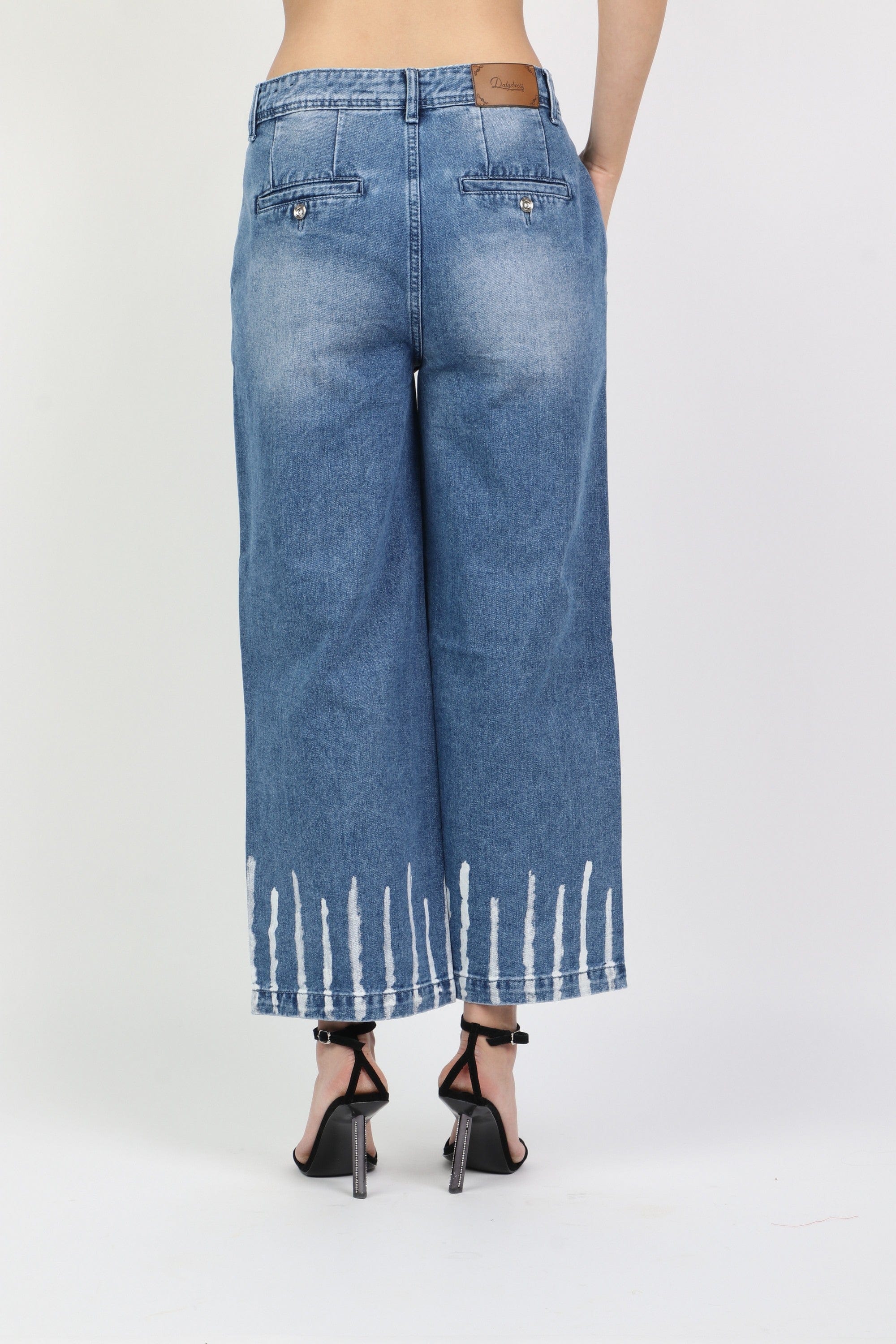 داليدرس بنطلون واسع جينز بنقشة من أسفل نسائي بني