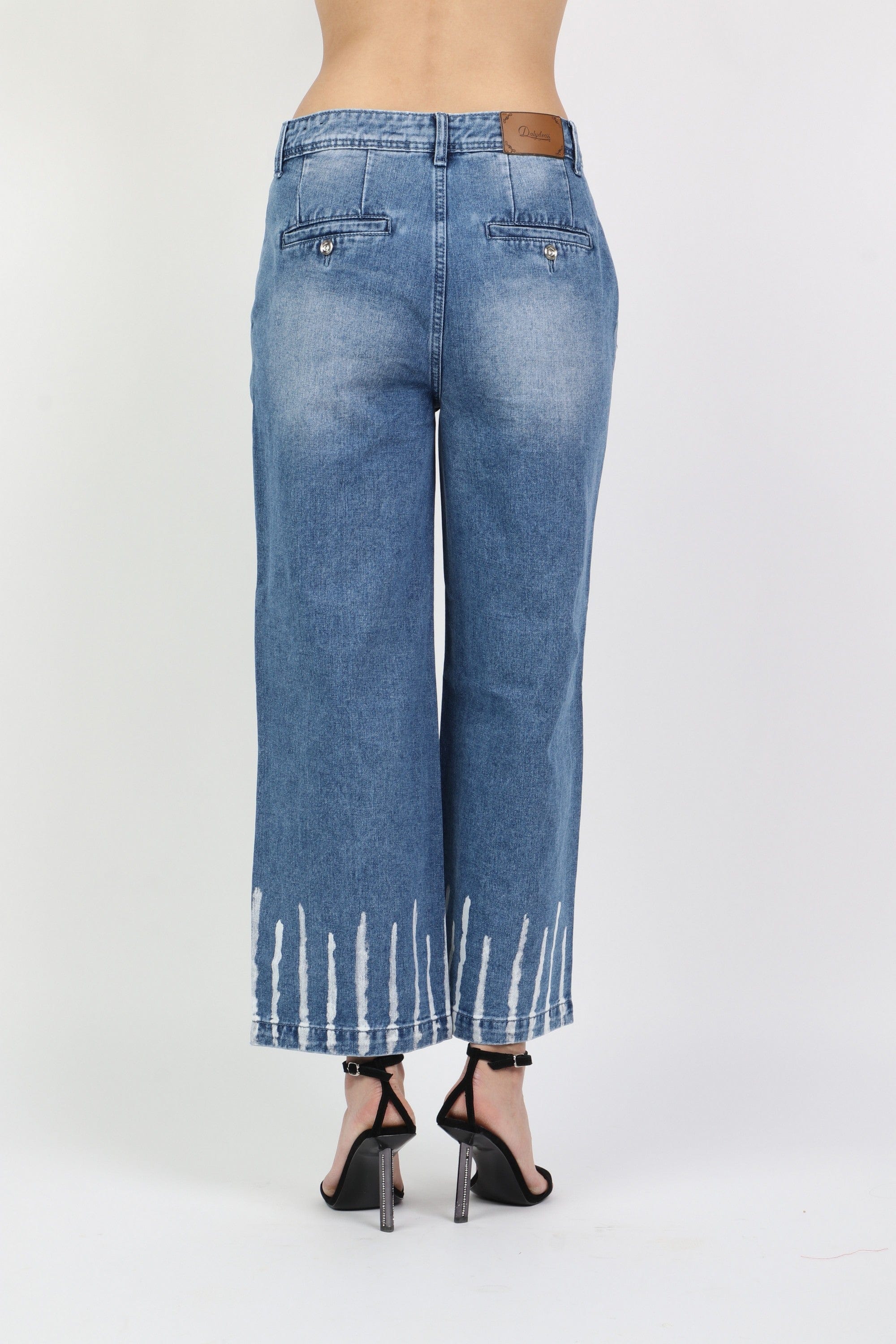 داليدرس بنطلون واسع جينز بنقشة من أسفل نسائي بني