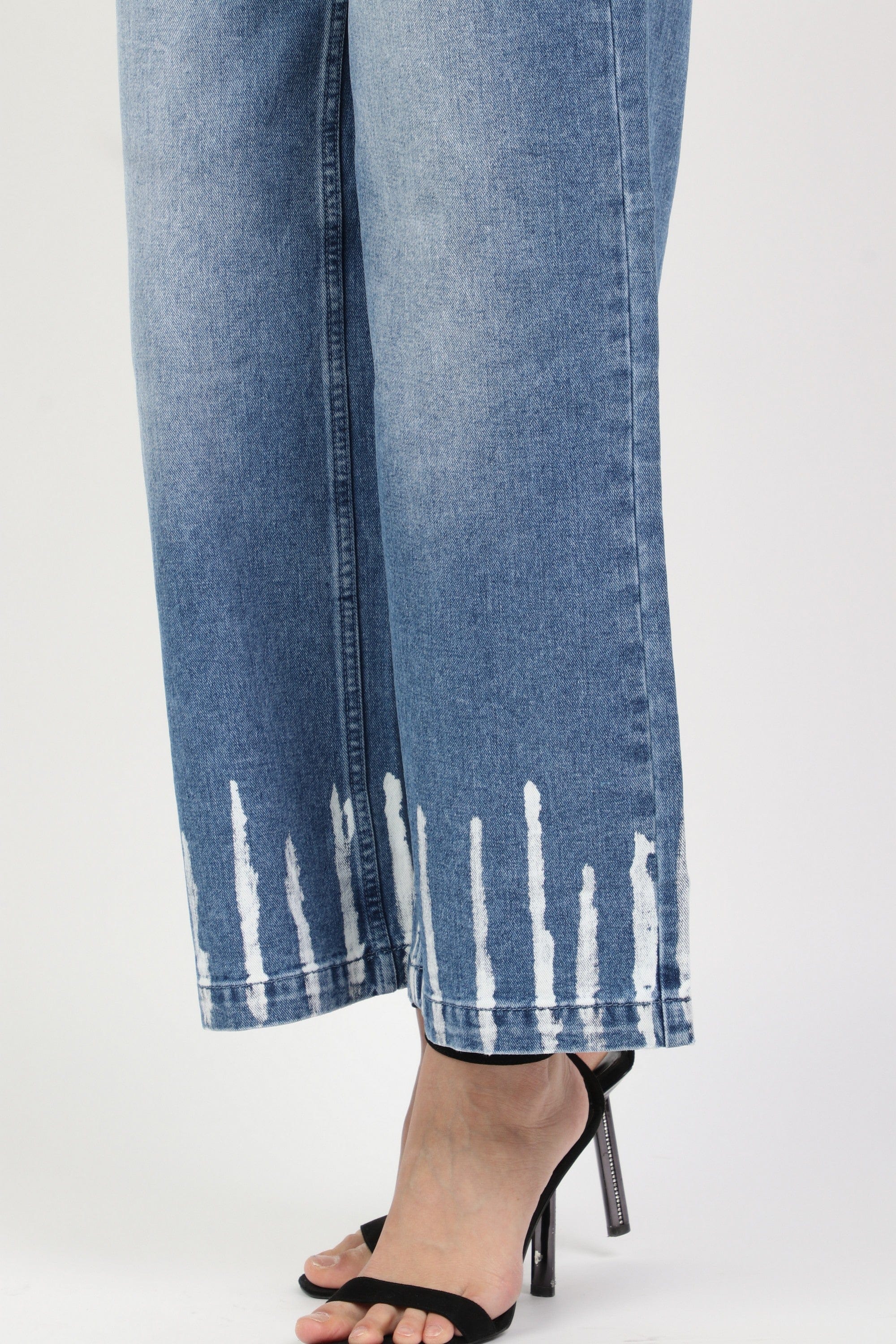 داليدرس بنطلون واسع جينز بنقشة من أسفل نسائي بني