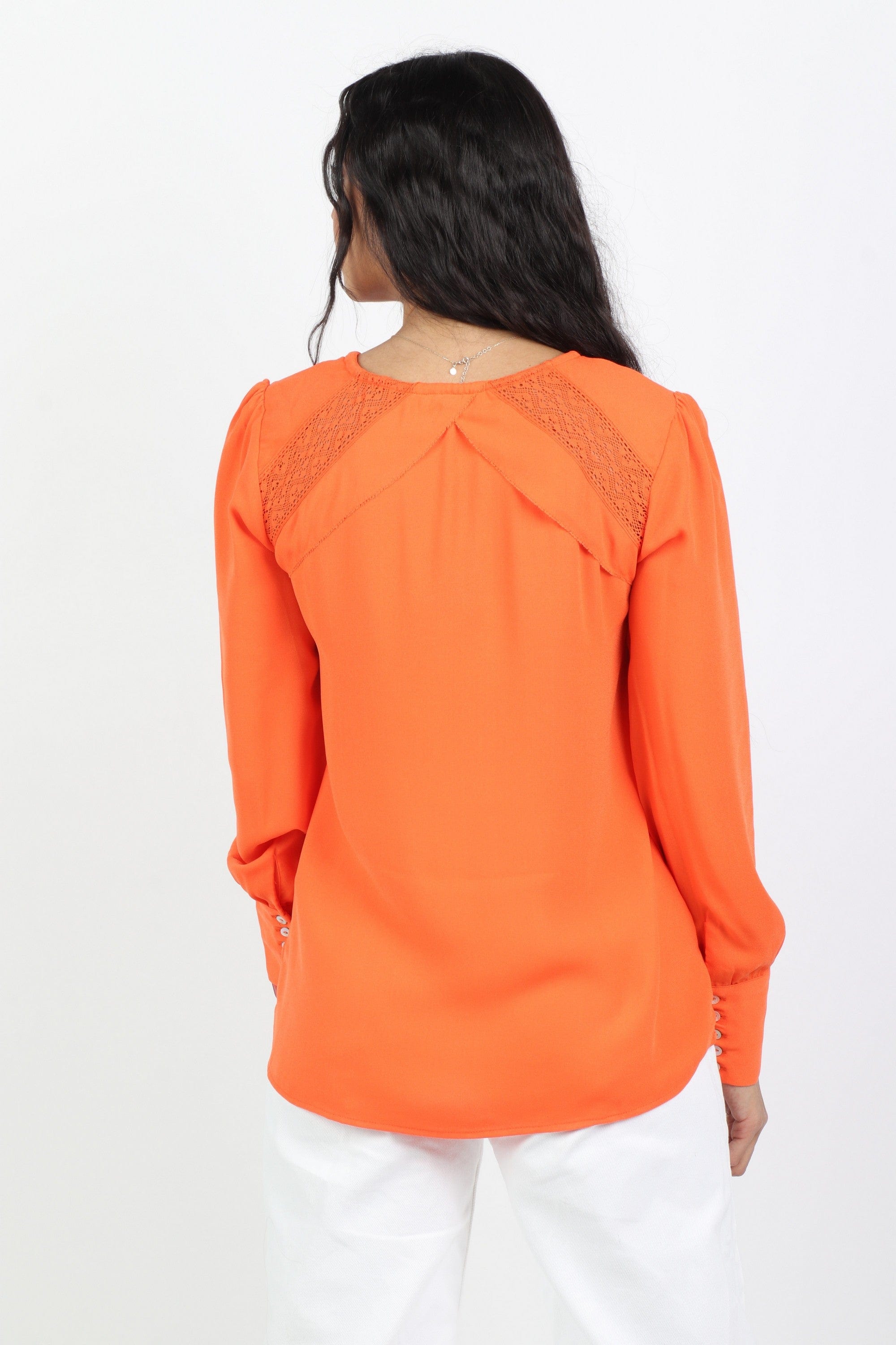 داليدرس بلوزة نسائية مطرزة بأكمام طويلة برتقالي