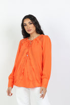 داليدرس بلوزة نسائية مطرزة بأكمام طويلة برتقالي