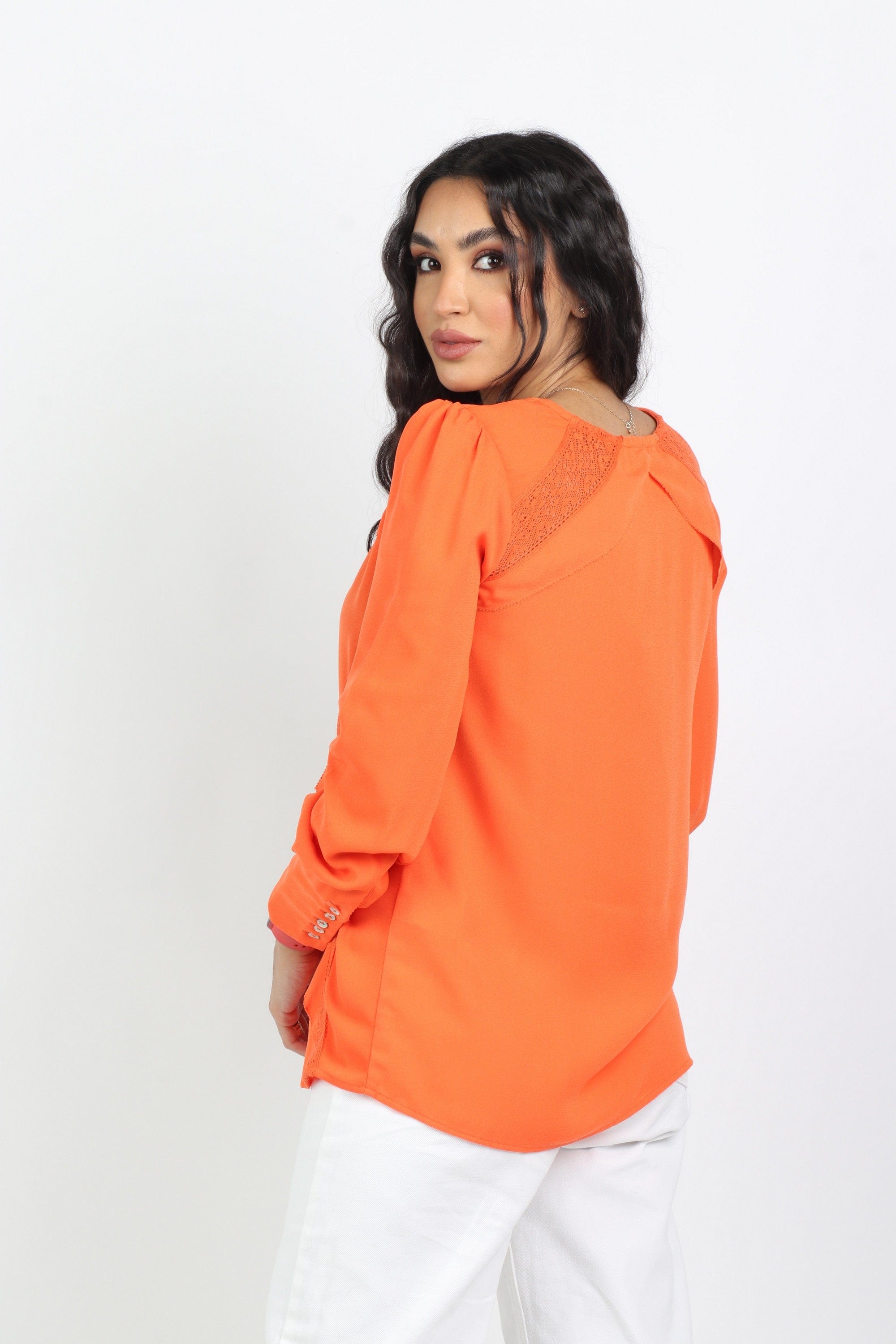 داليدرس بلوزة نسائية مطرزة بأكمام طويلة برتقالي