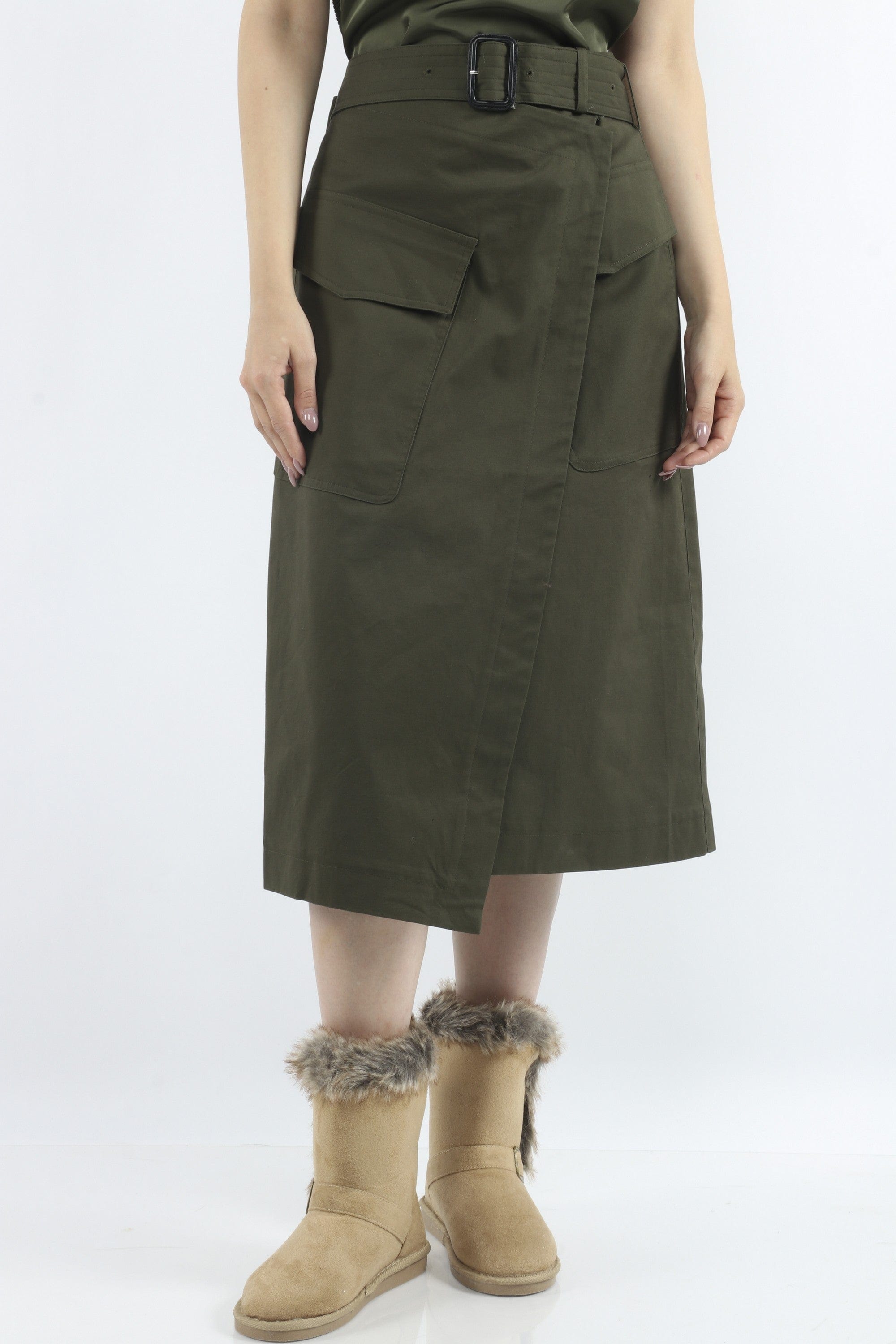 داليدرس تنورة سفاري بجيوب جانبية سادة نسائي بني فاتح