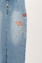 داليدرس تنورة ميدي جينز منقوش بأزرار أمامية نسائية أزرق فاتح