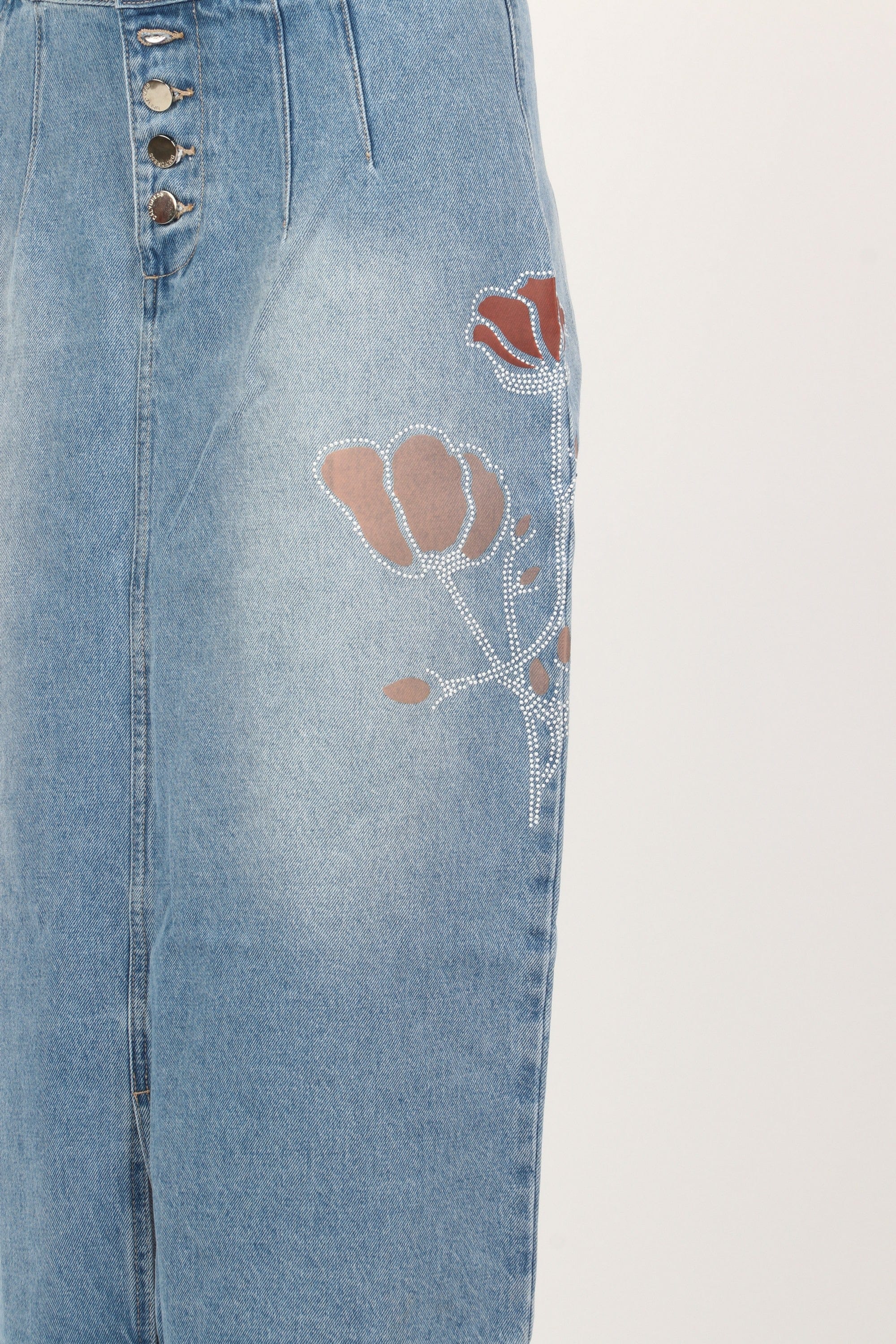 داليدرس تنورة ميدي جينز منقوش بأزرار أمامية نسائية أزرق فاتح