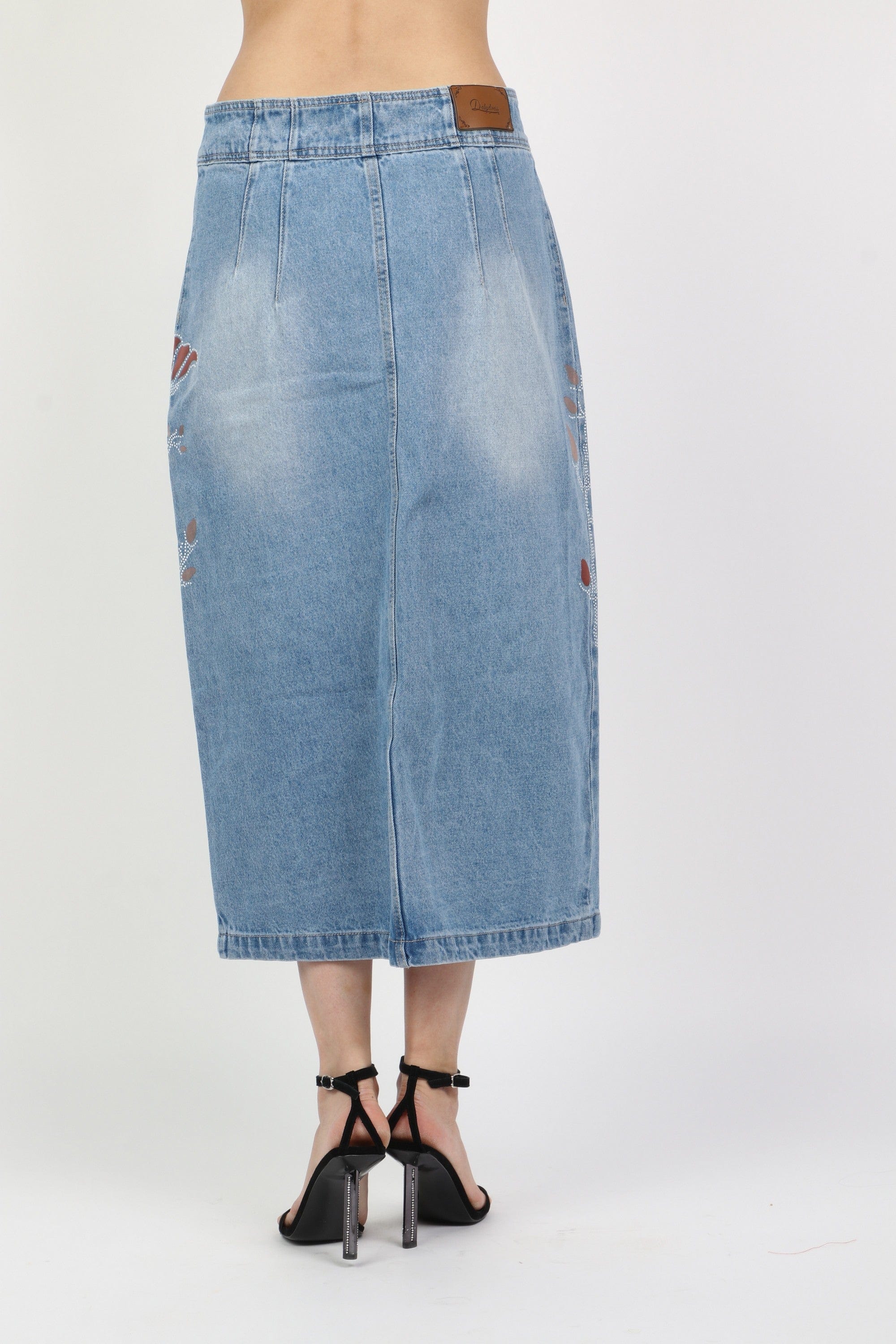 داليدرس تنورة ميدي جينز منقوش بأزرار أمامية نسائية أزرق فاتح