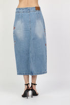 داليدرس تنورة ميدي جينز منقوش بأزرار أمامية نسائية أزرق فاتح