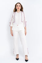 داليدرس تونيك نسائي مطرز بكم وسيع فخم أبيض شاحب