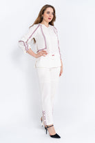 داليدرس تونيك نسائي مطرز بكم وسيع فخم أبيض شاحب